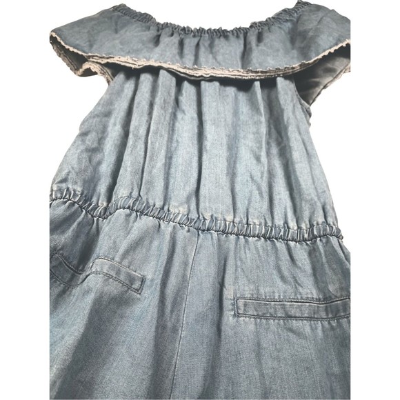 Jean Denim Romper Shorts Sz S Drawstring Pockets Sleeveless - Picture 2 of 4